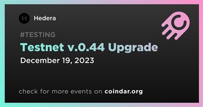 Hedera to Upgrade Testnet v.0.44 on December 19th