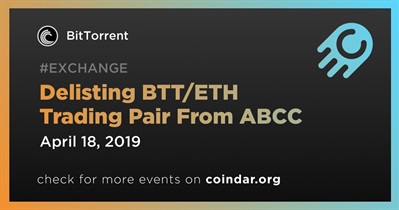 Delisting BTT/ETH Trading Pair From ABCC