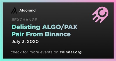 Delisting ALGO/PAX Pair From Binance