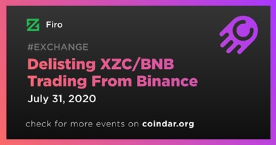 Delisting XZC/BNB Trading From Binance